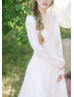 Long Sleeve Ivory Lace V Back Wedding Dress